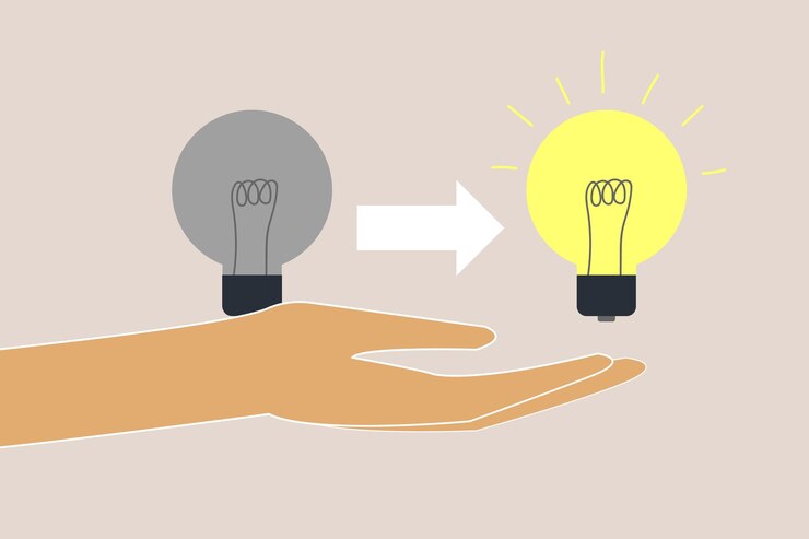Vector la bombilla encendida y apagada con interruptores de luz en el concepto de resolver problemas de negocio resolver problemas de negocios oportunidades y objetivos