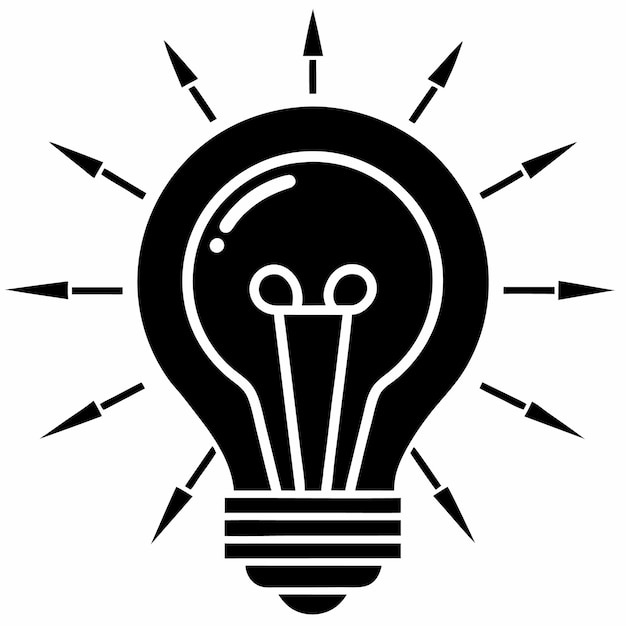 Bombilla con flechas radiantes que simbolizan ideas de inspiración e innovación