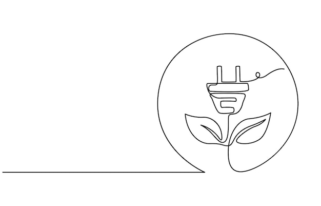 bombilla con globo y planta en una sola línea dibujando concepto de innovación creativa simple