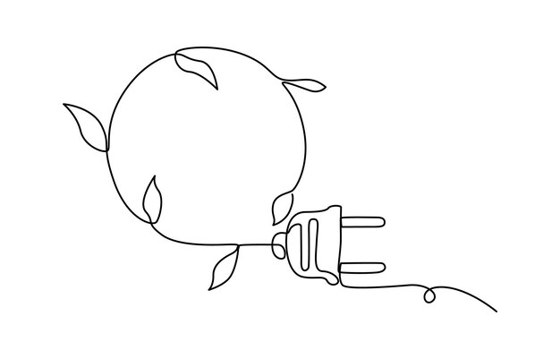 bombilla con globo y planta en una sola línea dibujando concepto de innovación creativa simple