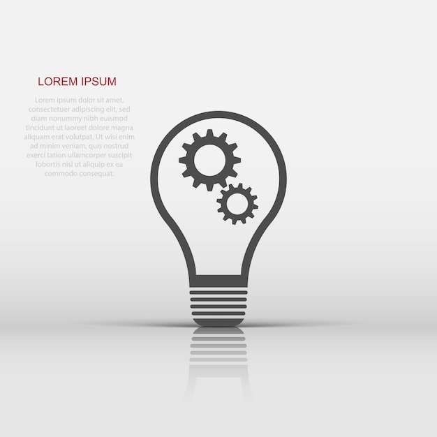 Bombilla con icono de engranaje en estilo plano Pictograma de ilustración de idea Concepto de negocio de signo de lámpara