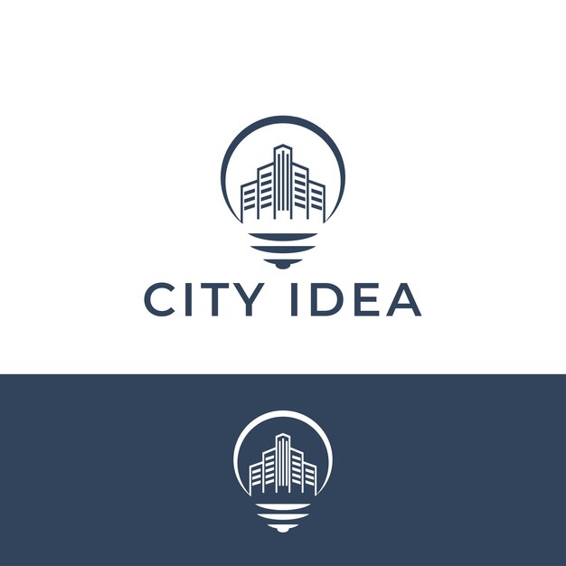 bombilla idea ciudad logo diseño vector elemento