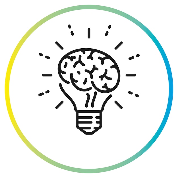 Bombilla idea icono conocimiento innovación cerebro dentro de la bombilla logo luz solución pensamiento