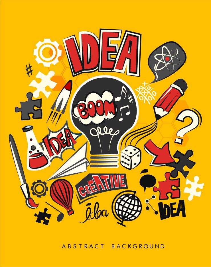 Vector bombilla ideas concepto garabatos iconos conjunto y dibujo estrategia empresarial ilustración vectorial