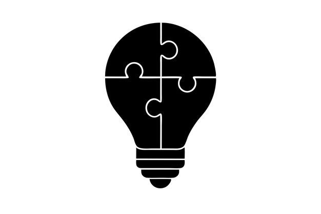 Bombilla con ilustración de rompecabezas en estilo minimalista