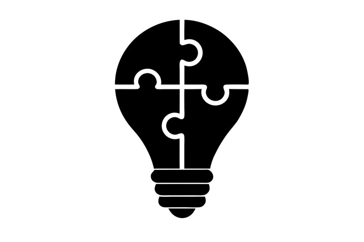 Vector bombilla con ilustración de rompecabezas en estilo minimalista
