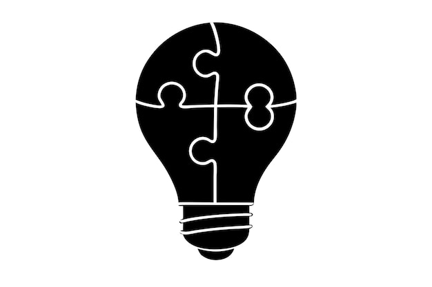 Bombilla con ilustración de rompecabezas en estilo minimalista