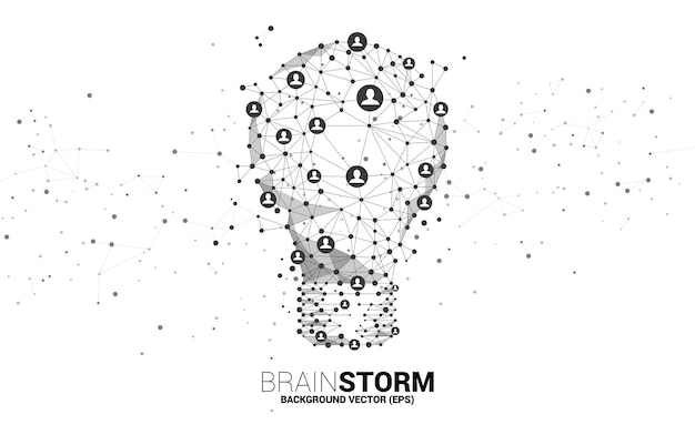 Bombilla de líneas poligonales de estructura metálica conecte el punto geométrico con el icono de personas. concepto de idea de negocio y lluvia de ideas.