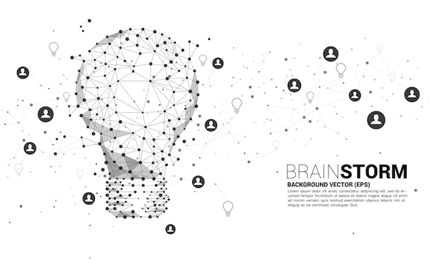 Bombilla de líneas poligonales de estructura metálica conecte el punto geométrico con el icono de personas