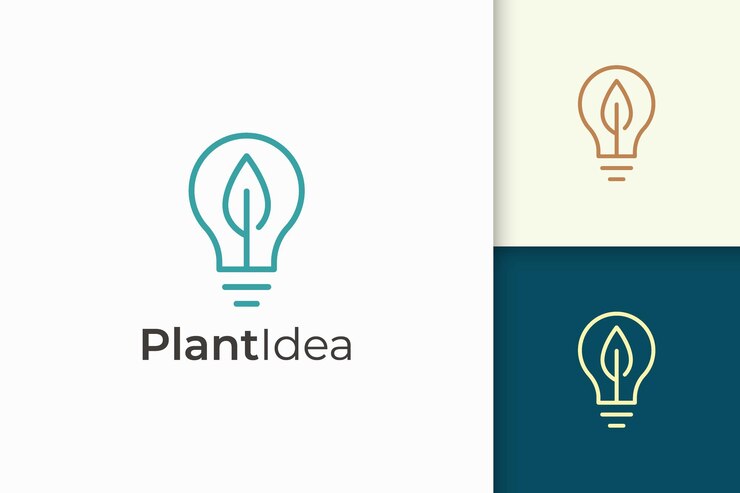 La bombilla y el logotipo de la hoja en estilo simple representan energía e innovación
