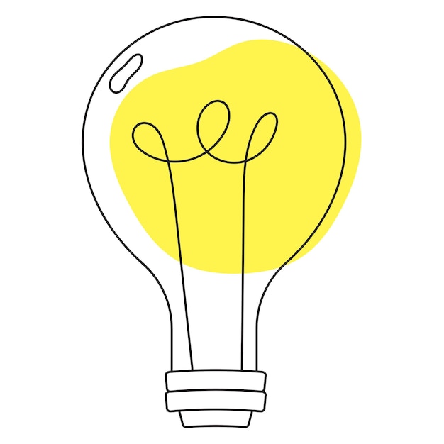 Bombilla de luz amarilla en estilo simple de arte de línea. Símbolo de buena idea. Encontrar una buena decisión. Elemento de toma de decisiones. Lámpara de estilo plano moderno. Innovación, concepto de inspiración.