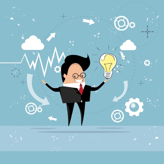 Bombilla de la luz del asimiento del concepto de la nueva idea del hombre de negocios