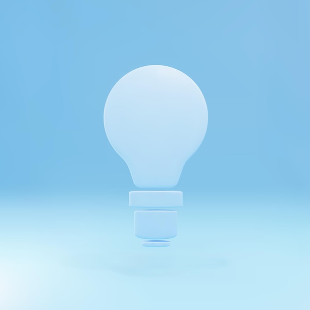 Bombilla de luz azul creativa 3d sobre un fondo azul.