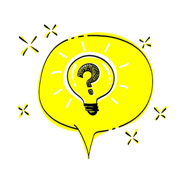Bombilla de luz dibujada a mano y concepto de idea de burbuja de habla con ilustración de doodle de vector de bombillas