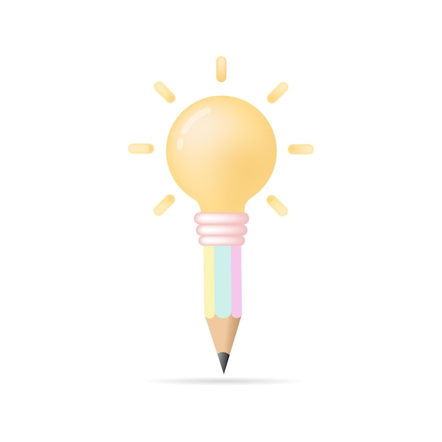 Bombilla de luz de diseño de ideas de pensamiento creativo diseño 3d para negocios ilustración vectorial