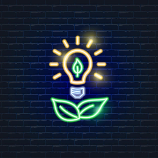 Bombilla de luz icono de neón Ecología Vector símbolos de colores de moda Concepto ecológico Ilustración brillante para el diseño