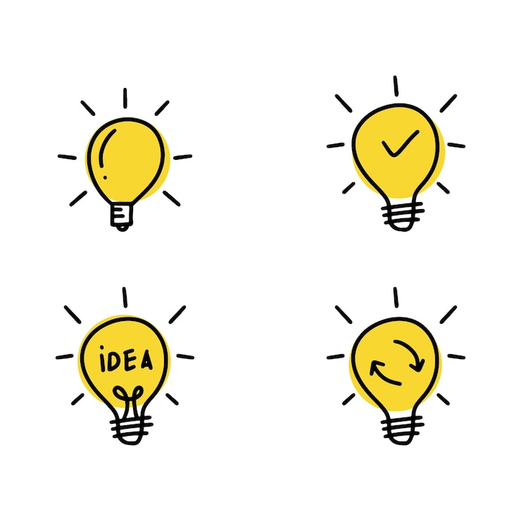 Vector bombilla de luz idea creativa diseño de logotipo vectorial dibujado a mano