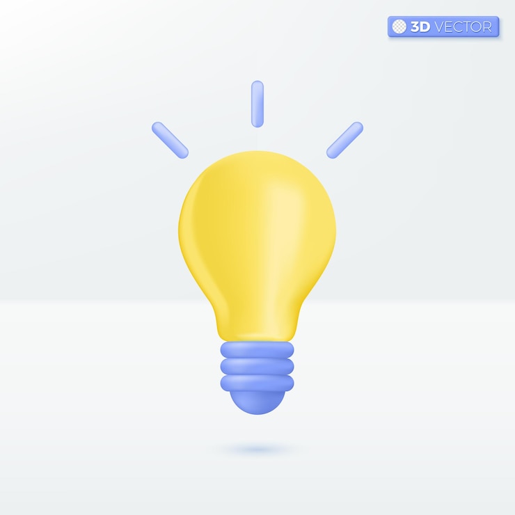 Vector bombilla de luz led icono símbolo innovación creativa desarrollo idea icono metáfora 3d vector aislado ilustración diseño dibujos animados pastel estilo mínimo puede usarse para aplicación móvil ux ui anuncio impreso