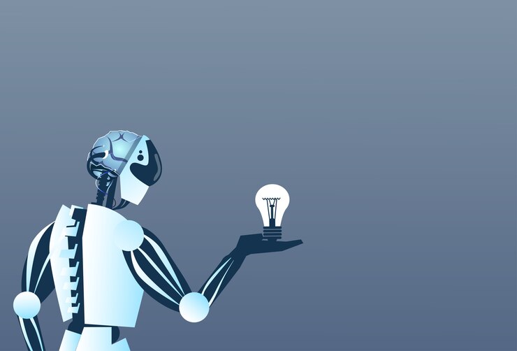 Vector bombilla de luz moderna del asimiento del robot