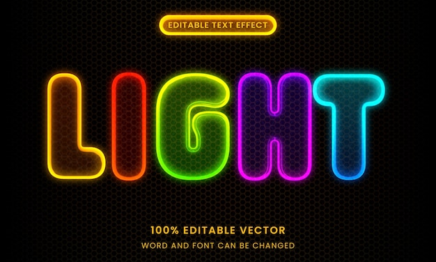 Vector bombilla de luz neón brillante led estilo gráfico efecto de texto editablex9