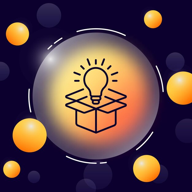 Bombilla de luz sobre el icono de la línea de la caja Nueva idea pensamiento resolver problemas ocupación creativa filosofía invención innovación Concepto de pensamiento creativo Glassmorphism Vector line icon for Business