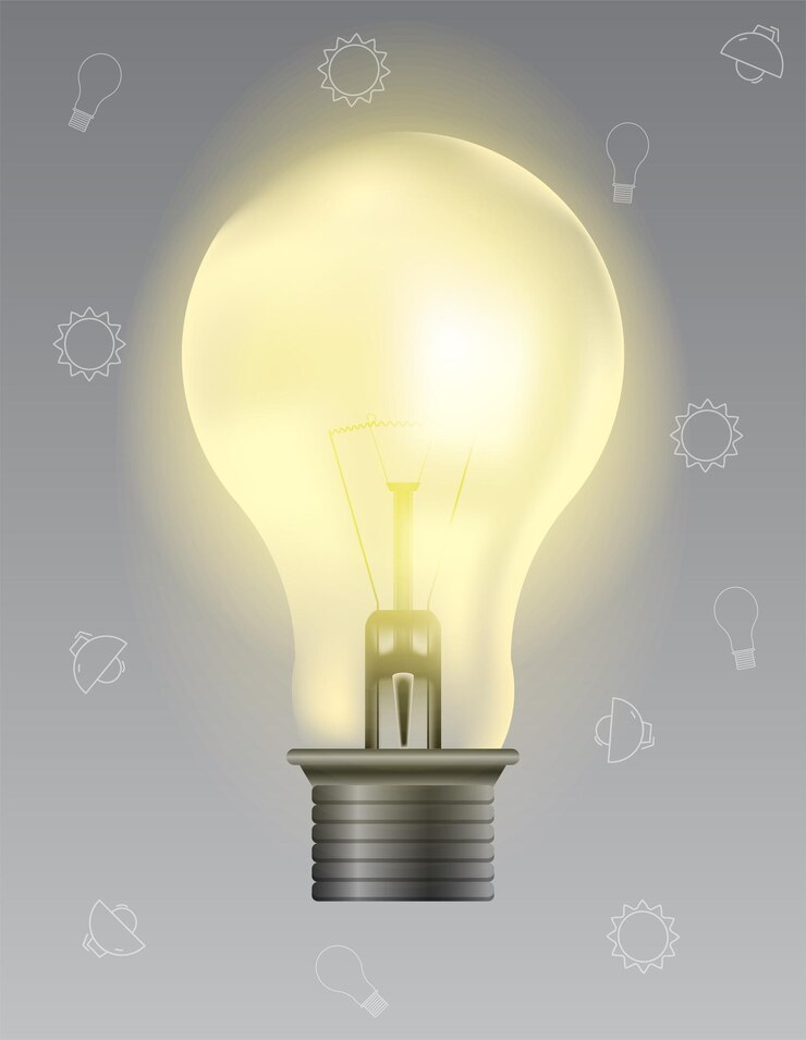 Vector bombilla de luz vectorial iluminadora con resplandor amarillo