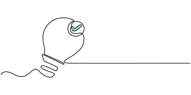 bombilla con la marca correcta verificar continuo un dibujo de línea bombilla de línea continua icono