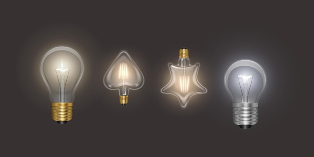 La bombilla retro está brillando en la oscuridad aislada sobre un fondo oscuro