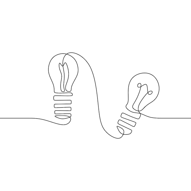 bombilla símbolo idea dibujo continuo arte de una sola línea