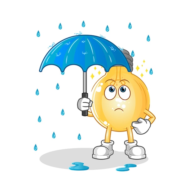 Bombilla sosteniendo una ilustración de paraguas. vector de personaje