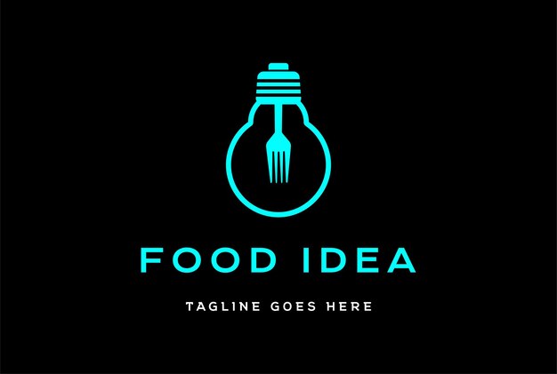Bombilla con tenedor para comida Idea Innovación Logo Diseño Vector