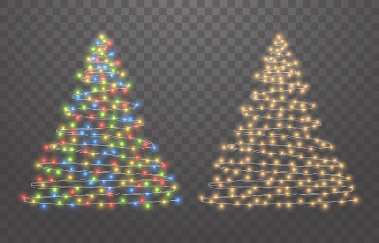 Vector bombillas de luces navideñas, cadena de guirnaldas brillantes, luces de fiesta de año nuevo, decoración navideña, png