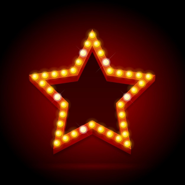 bombillas, vendimia, neón, resplandor, estrella, forma, vector