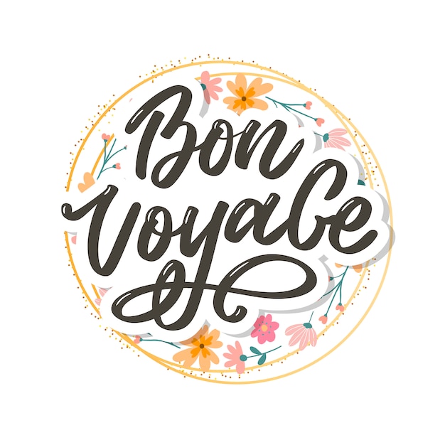 Vector bon voyage hand lettering en un marco floral