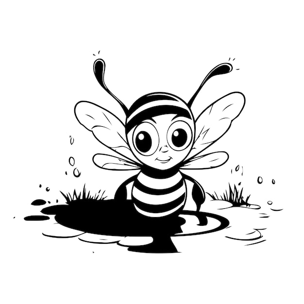 Bonita abeja de dibujos animados en el barro Ilustración vectorial aislada sobre fondo blanco