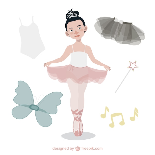 Vector bonita bailarina de ballet con accesorios