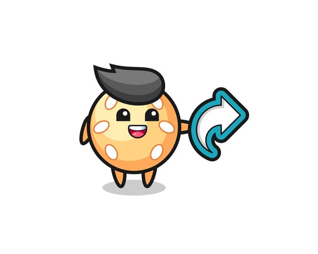 Bonita bola de sésamo con símbolo de compartir en las redes sociales, diseño de estilo lindo para camiseta, pegatina, elemento de logotipo