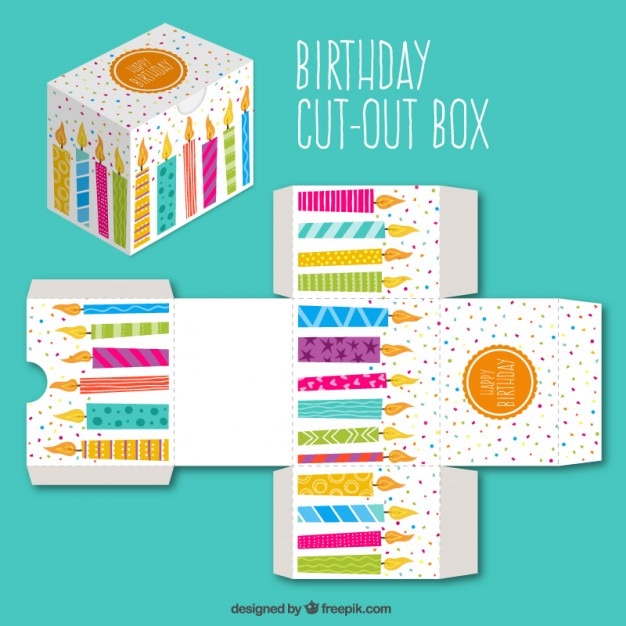 Vector bonita caja recortable con velas de cumpleaños