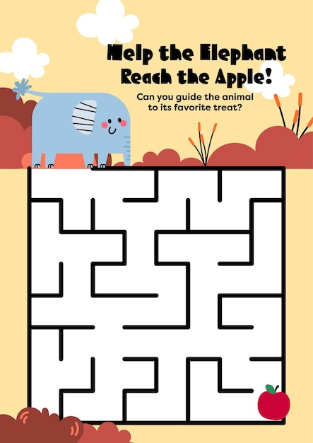 Bonita ficha kawaii imprimible para que los niños tracen un divertido laberinto que conecta a los animales con su comida