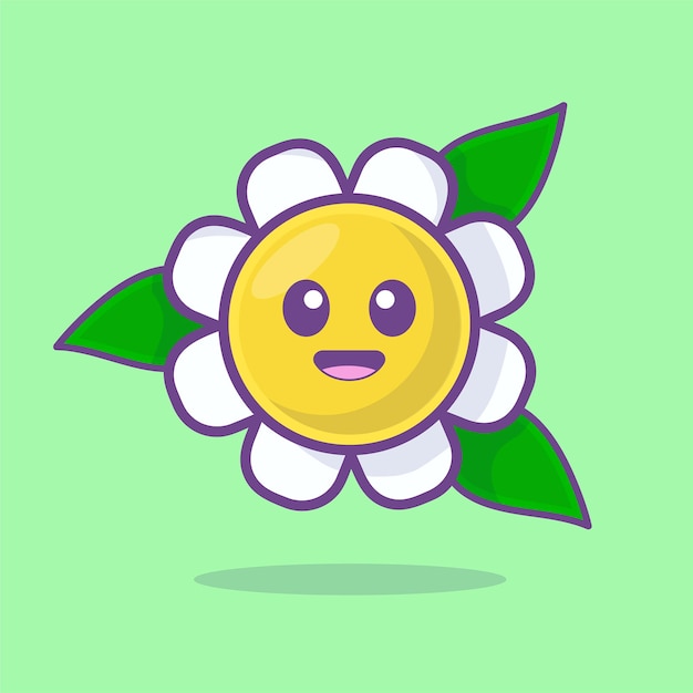 Vector bonita flor de flor margarita personaje doodle diseño plano sonriente mascota icono ilustración vectorial