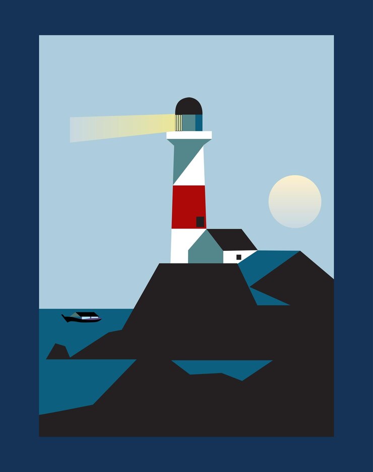 Vector una bonita ilustración de fondo de pantalla de un barco en un lago con montañas al fondo