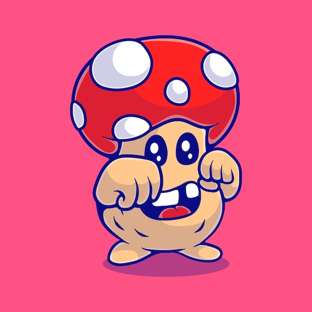 Bonita ilustración de hongo luchador adecuada para el diseño de pegatinas y camisetas de mascota