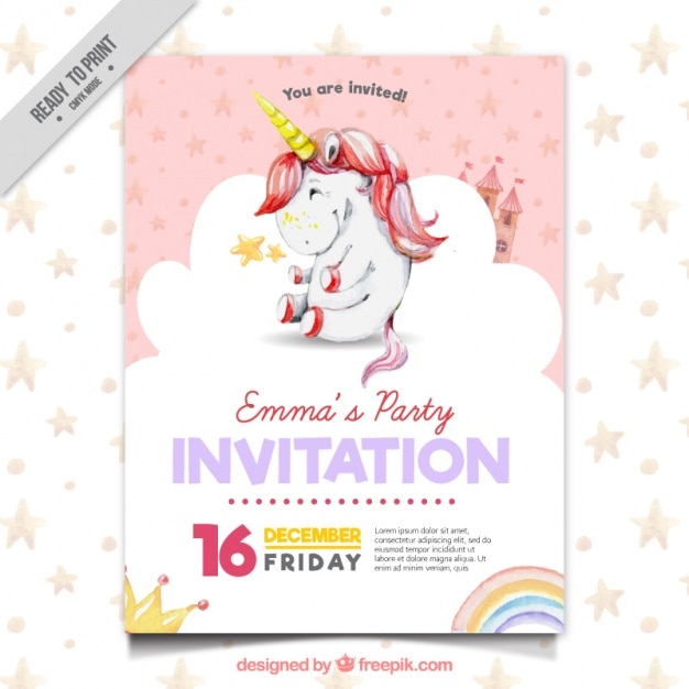 Bonita invitación de fiesta con unicornio