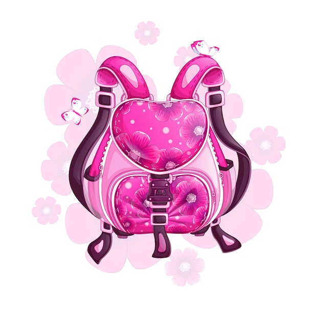 Bonita mochila deportiva de color rosa con un diseño floral.