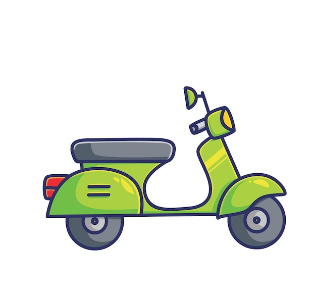 Bonita moto vespa ciclomotor color verde. concepto de objeto de dibujos animados Ilustración aislada. Estilo plano adecuado para el vector de logotipo premium de diseño de icono de etiqueta