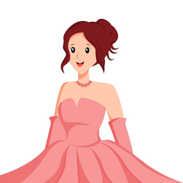 Bonita novia en vestido rosa Ilustración de diseño de personajes