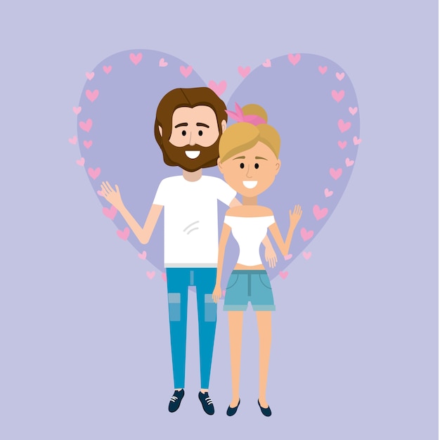 Bonita pareja junto con fondo de diseño de corazón