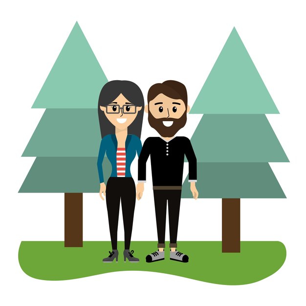 Bonita pareja junto con pinos