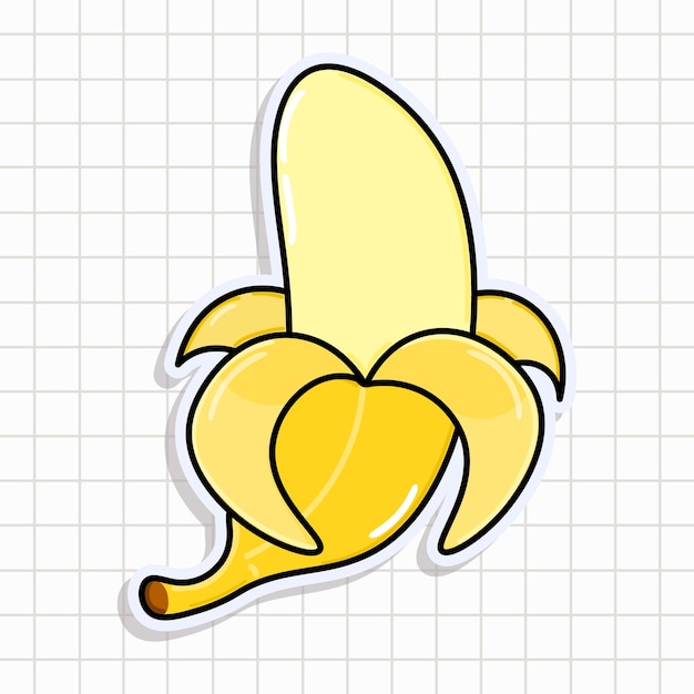 Bonita pegatina de plátano divertida Vector dibujado a mano dibujado de dibujos animados kawaii icono de ilustración de personaje aislado en el fondo concepto de personaje de tarjeta de plátana