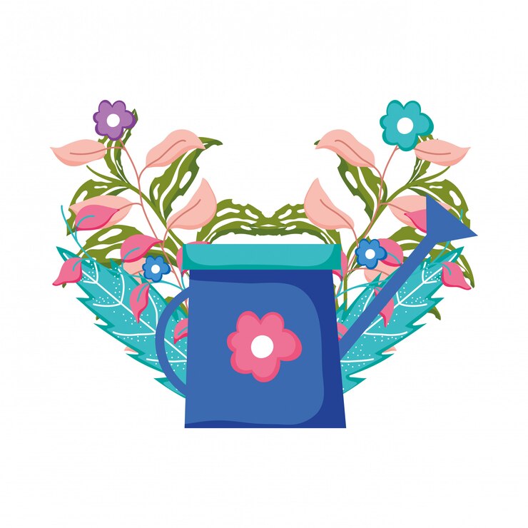 Vector bonita regadera de jardín con decoración floral.
